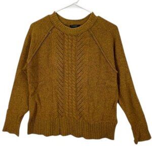 J Crew Cable Knit Pointelle‎ Sweater Women’s M Brown 100 Wool Crewneck Classic